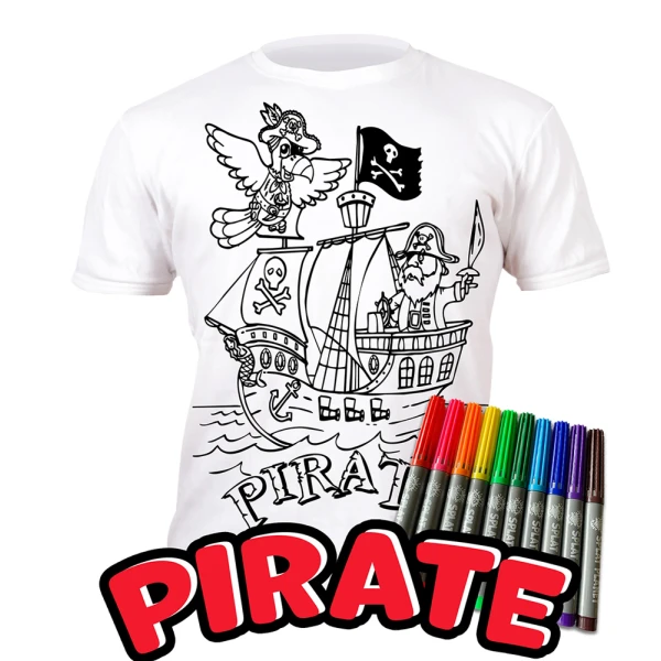 SPLAT PLANET WASHABLE COLOURING T-SHIRT PIRATE WITH MARKERS (5-6 YEARS)