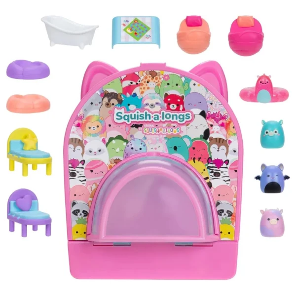 SQUISH-A-LONGS - BACKPACK PLAYSET 12 pcs. WITH FIGURES & ACCESSORIES