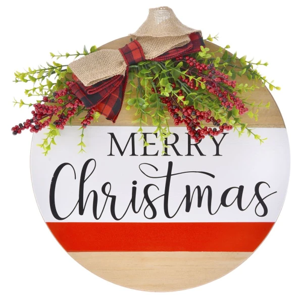 ΞΥΛΙΝΗ ΣΤΡΟΓΓΥΛΗ ΠΙΝΑΚΙΔΑ 35 cm MERRY CHRISTMAS