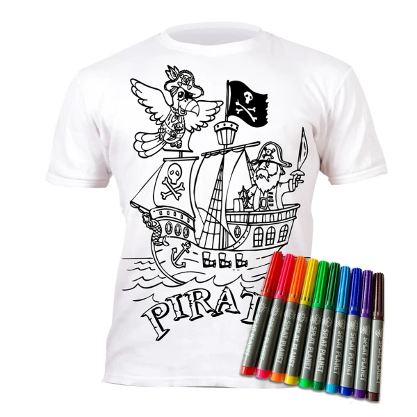 SPLAT PLANET WASHABLE COLOURING T-SHIRT PIRATE WITH MARKERS (5-6 YEARS)
