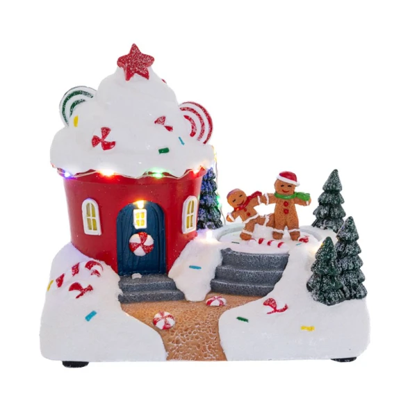 CHRISTMAS ILLUMINATED SCENE CUPCAKE WITH GINGERBREAD FIGURES 19X13X17 CM BATTERY OPERATED