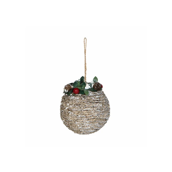 CHRISTMAS ORNAMENT BALL 8 cm WITH BRANCHES AND BERRY