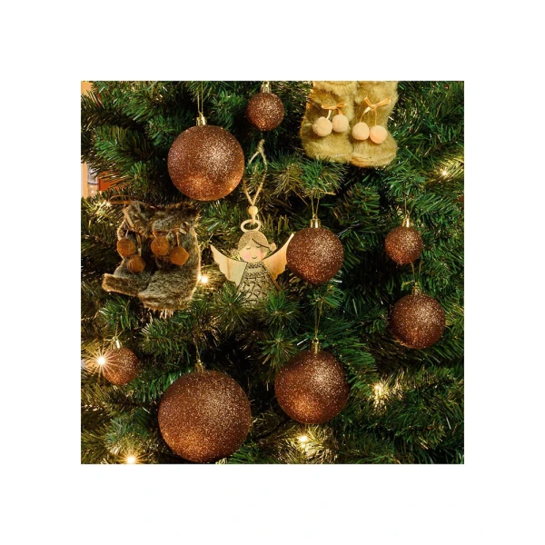 CHRISTMAS BALL GLITTER 10 cm SET 2 pcs BRONZE COPPER