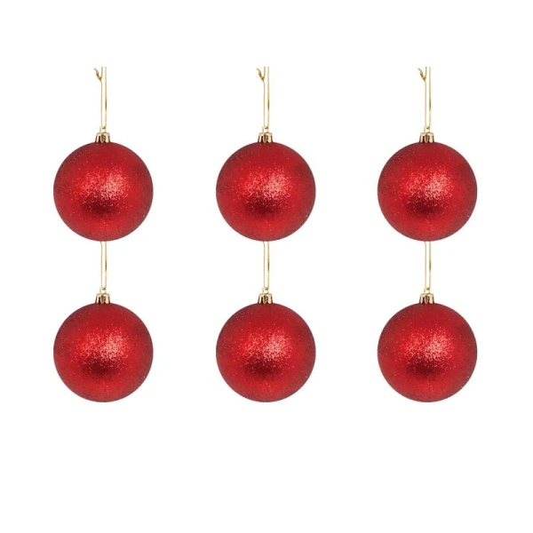 CHRISTMAS BALL GLITTER 8 cm SET 8 pcs RED