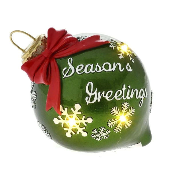 GREEN POLYRESIN BATTERY-POWERED LIGHT-UP BALL 13X11 cm