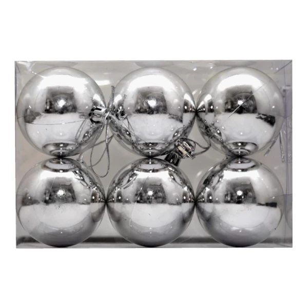 CHRISTMAS BALLS 8m. SET / 6 SILVER 
