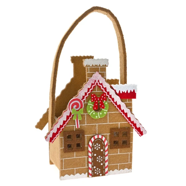XMAS FELT HOUSE BASKET 11X6X12+4 CM