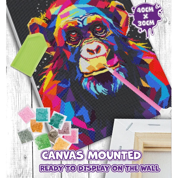 SPLAT PLANET ΣΕΤ DIAMOND PAINTING ΣΕ ΚΑΜΒΑ ΜΕ ΤΕΛΑΡΟ 30Χ40 εκ. CHIMPANZEE 