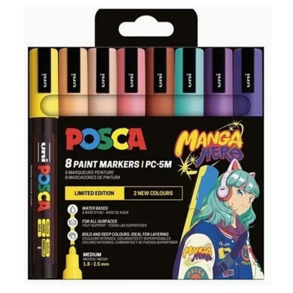 POSCA ΣΕΤ 8 ΜΑΡΚΑΔΟΡΟΙ PC-5M MANGA HERO
