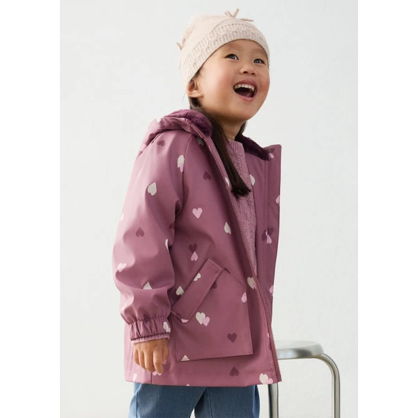 MAYORAL WATERPROOF JACKET WITH FAUX FUR HOOD VIOLET