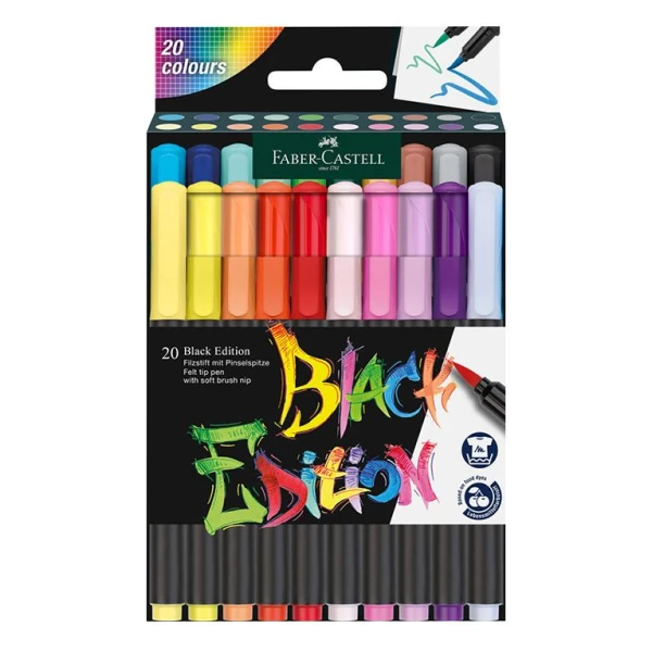 FABER-CASTELL MARKERS BLACK EDITION SET 20 COLOURS