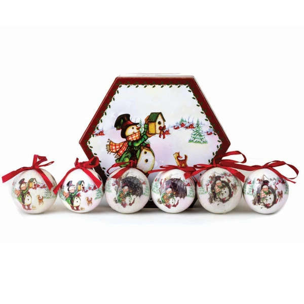 CHRISTMAS BAUBLES 8 cm ECOLOGICAL SNOWMAN IN BOX SET 14 pcs 
