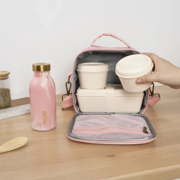 MILAN ISOTHERMAL LUNCH BAG WITH 3 LUNCH BOXES LAVA SERIES PINK