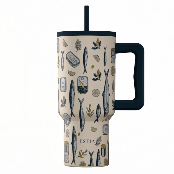ESTIA HOME ART ΘΕΡΜΟΣ STRAW TUMBLER XL 900ml - SALT LIFE