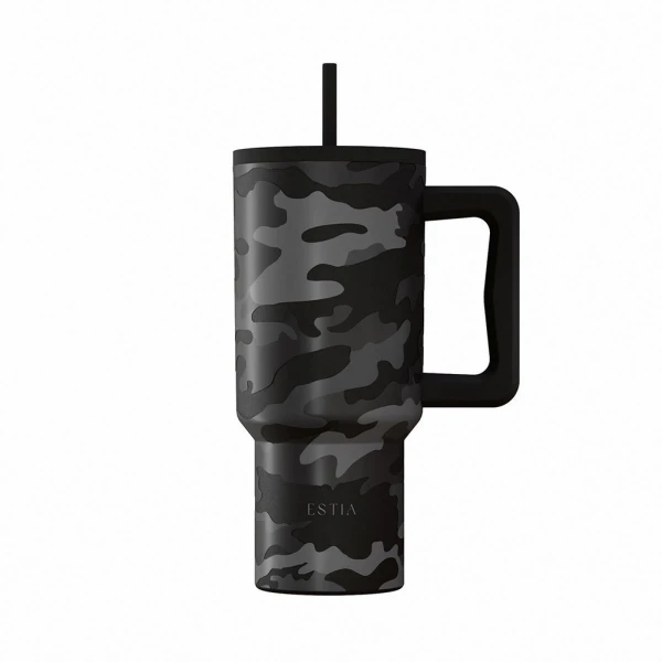 ESTIA HOME ART THERMAL BOTTLE STRAW TUMBLER XL 900ml - DARK CAMO
