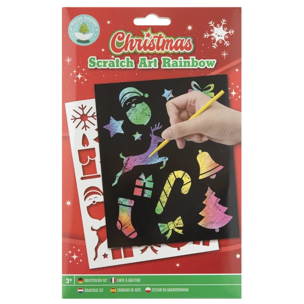 XMAS SCRATCH ART RAINBOW 4 SHEETS & STENCIL