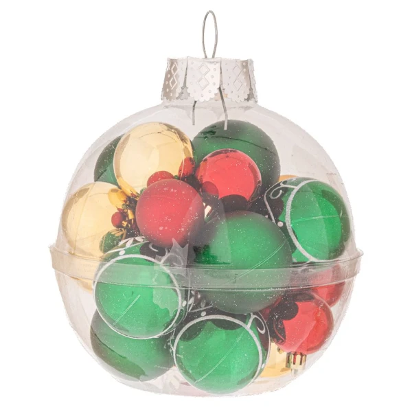 SET 24 RED GREEN GOLD PLASTIC BALLS 4-6 CM