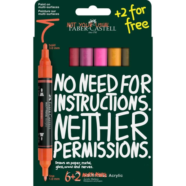FABER-CASTELL ΣΕΤ 6+2 ΑΚΡΥΛΙΚΟΙ ΜΑΡΚΑΔΟΡΟΙ MULTIMARK FLAME ΧΡΩΜΑΤΑ