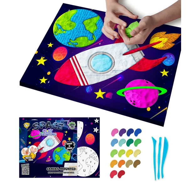 SPLAT PLANET CLAY PAINTING KIT ON CANVAS 40 x 30 cm SPACE