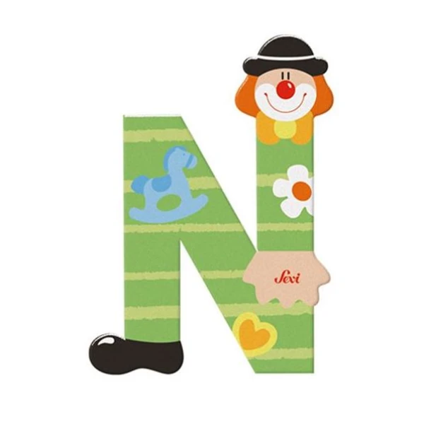 WOODEN LETTER N CLOWN