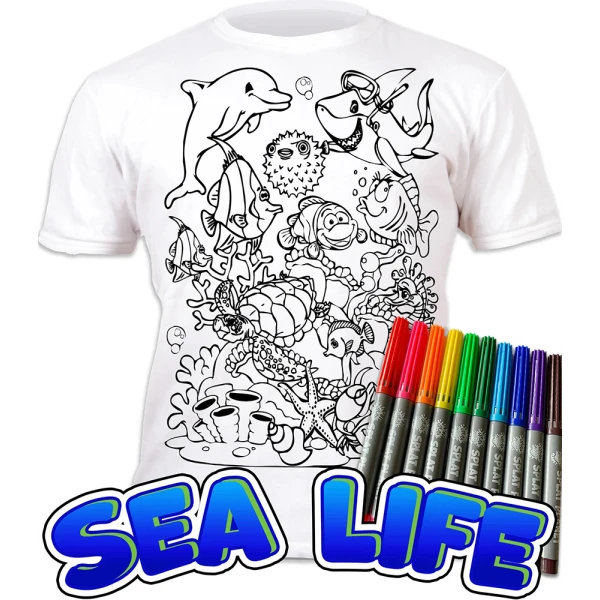 SPLAT PLANET ΠΛΕΝΟΜΕΝΟ T-SHIRT ΖΩΓΡΑΦΙΚΗΣ SEA LIFE ΜΕ ΜΑΡΚΑΔΟΡΟΥΣ (5-6 ΕΤΩΝ)