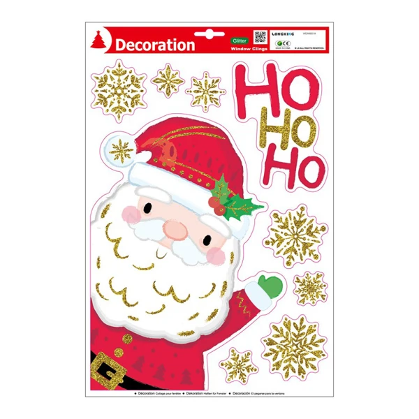 WINDOW DECORATIVE STICKERS WITH GLITTER SANTA CLAUS AND REINDEER - 2 DESIGNS