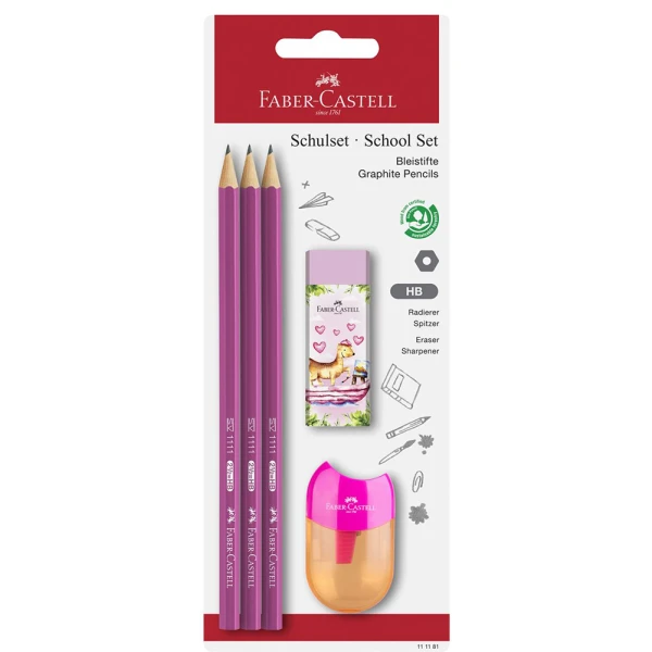 FABER-CASTELL ΣΕΤ 3 ΧΡΩΜΑΤΙΣΤΑ ΜΟΛΥΒΙΑ ΗΒ ΜΕ ΓΟΜΑ JUNGLE ΚΑΙ ΞΥΣΤΡΑ APPLE - 3 ΣΧΕΔΙΑ