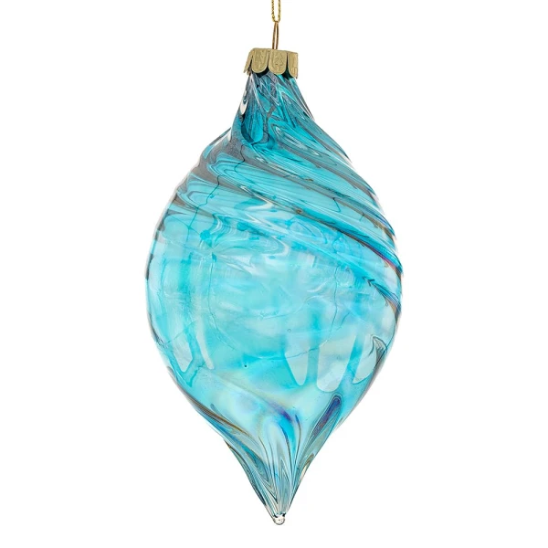 XMAS SET 4 pcs LIGHT BLUE IRIDESCENT GLASS BAUBLE TEAR DROP 8X16 CM