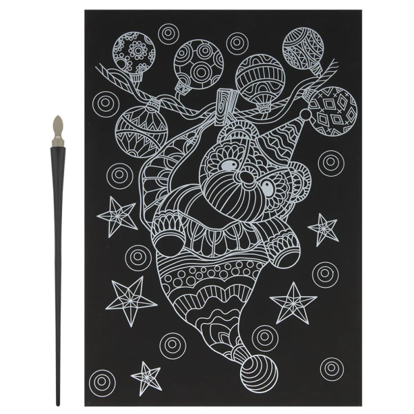 XMAS SCRATCH ART A4 RAINBOW/SILVER - 2 DESIGNS