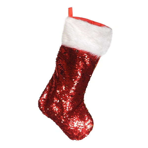 CHRISTMAS SOCK RED 50 cm WITH TINSELS