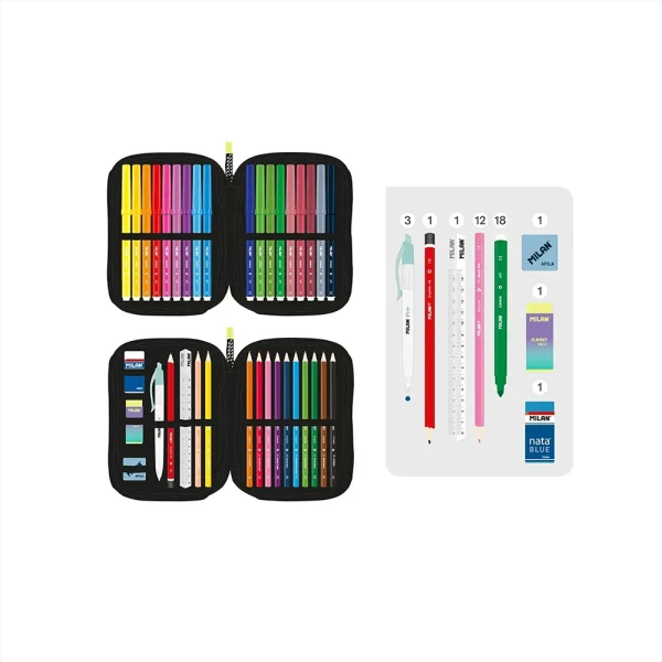 MILAN FILLED DOUBLE PENCIL CASE BLACK