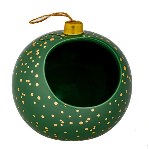 GREEN CERAMIC POT IN BALL SHAPE 13,5X12,5 CM