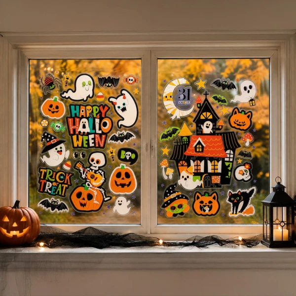 ΑΥΤΟΚΟΛΛΗΤΑ ΠΑΡΑΘΥΡΟΥ HAPPY HALLOWEEN ΜΕ ΓΚΛΙΤΕΡ 40Χ26,5 εκ. - 2 ΣΧΕΔΙΑ