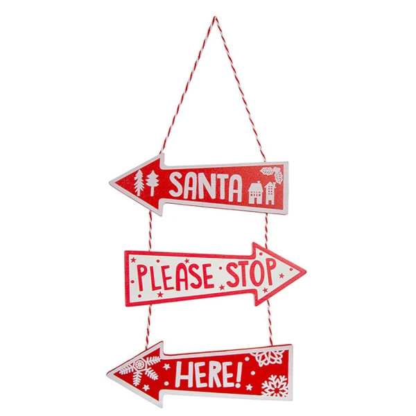 WOODEN ORNAMENT 20 cm SANTA PLEASE STOP HERE