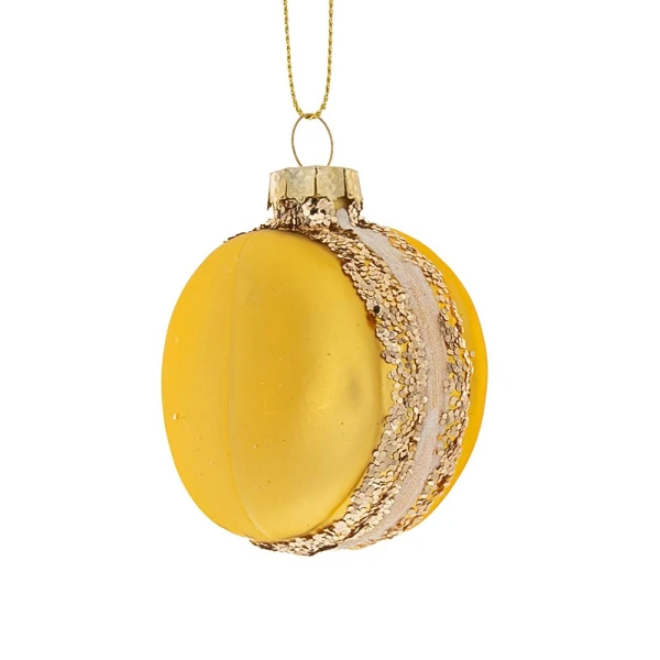 XMAS YELLOW MACARON GLASS ORNAMENT 5,5X6,5CM
