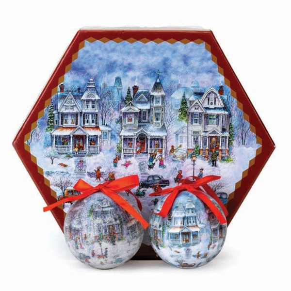 CHRISTMAS BAUBLES 8 cm ECOLOGICAL CITY IN BOX SET 14 pcs 