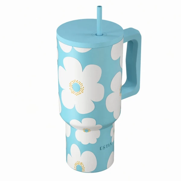 ESTIA HOME ART ΘΕΡΜΟΣ STRAW TUMBLER XL 900ml - BLUE DAISY