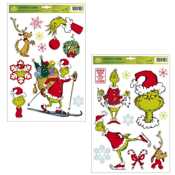 WINDOW STICKERS GRINCH 40X26.5 cm - 2 DESIGNS