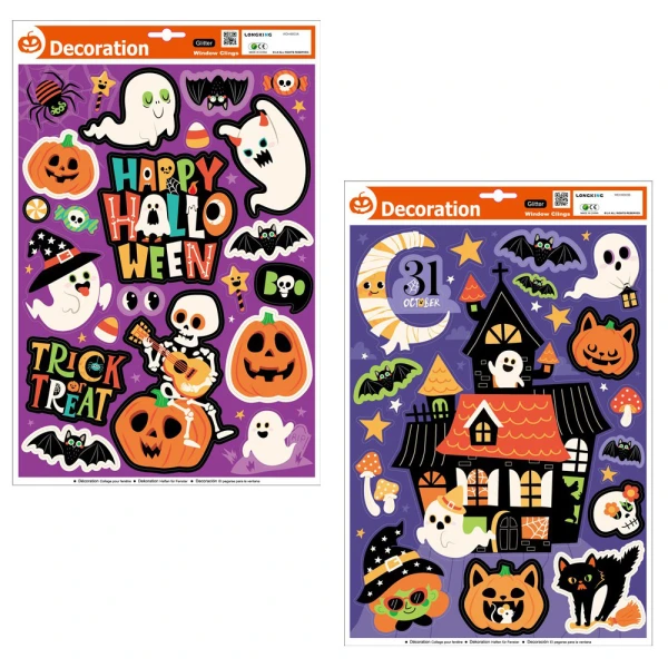 ΑΥΤΟΚΟΛΛΗΤΑ ΠΑΡΑΘΥΡΟΥ HAPPY HALLOWEEN ΜΕ ΓΚΛΙΤΕΡ 40Χ26,5 εκ. - 2 ΣΧΕΔΙΑ