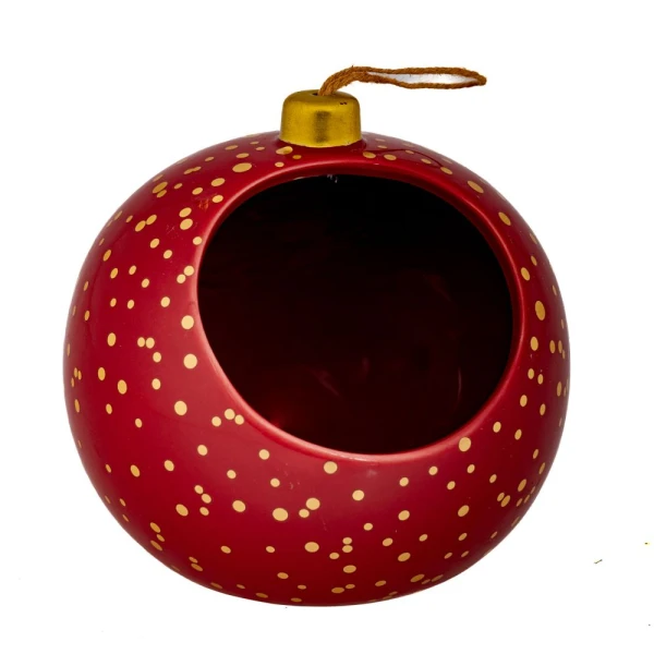 RED CERAMIC POT IN BALL SHAPE 9X9 CM