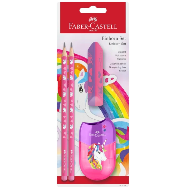 FABER-CASTELL SET 2 PENCILS ERASER DF AND DPUBLE APPLE SHARPENER UNICORN