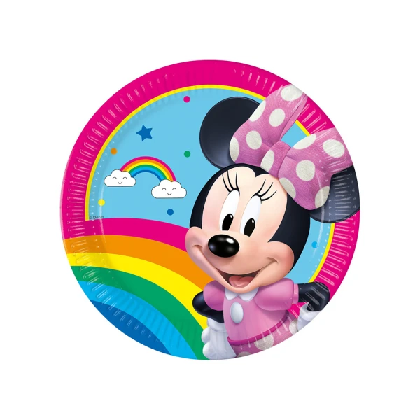 LARGE FSC PAPER PLATES 23 cm 8 pcs MINNIE RAINDOW MAKES ME SMILE