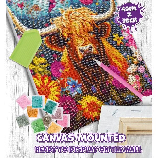 SPLAT PLANET ΣΕΤ DIAMOND PAINTING ΣΕ ΚΑΜΒΑ ΜΕ ΤΕΛΑΡΟ 30Χ40 εκ. HIGHLAND COW