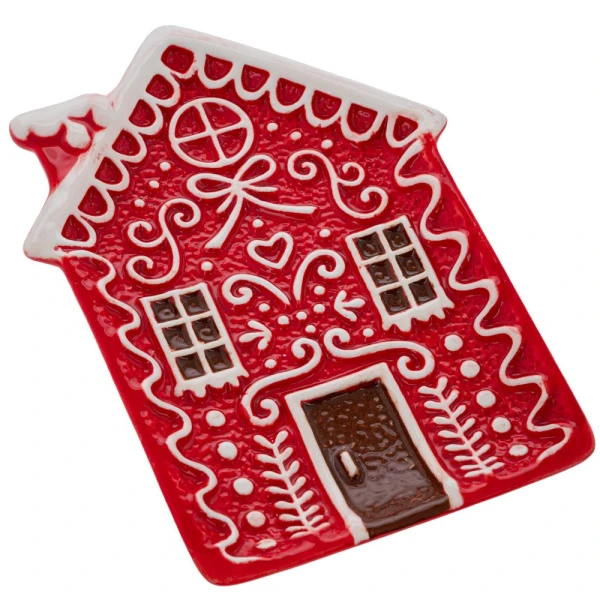 RED CERAMIC PLATE HOUSE 23X16X2 CM