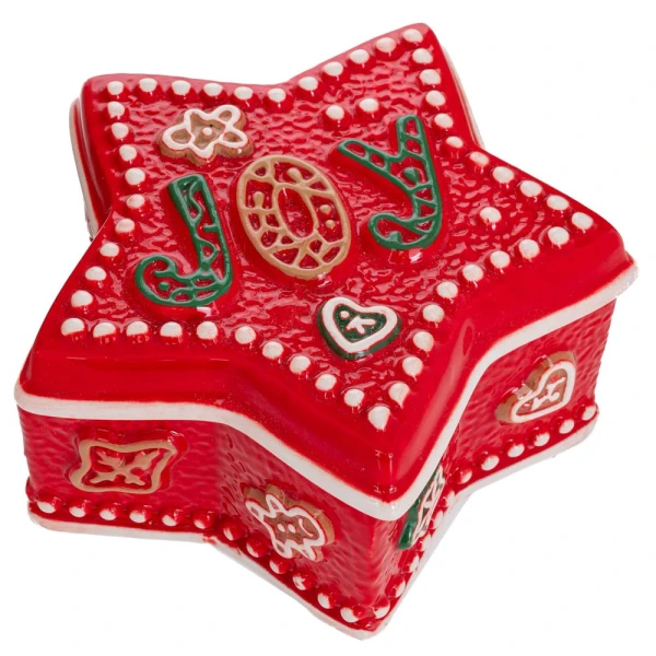 RED CERAMIC COOKIE JAR STAR WITH EMBOSSED SWEET DESIGNS 13X13X17 CM