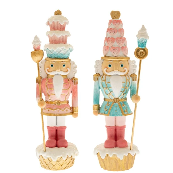 LIGHT BLUE PINK RESIN NUTCRACKER WITH CUPCAKES - 2 COLOURS