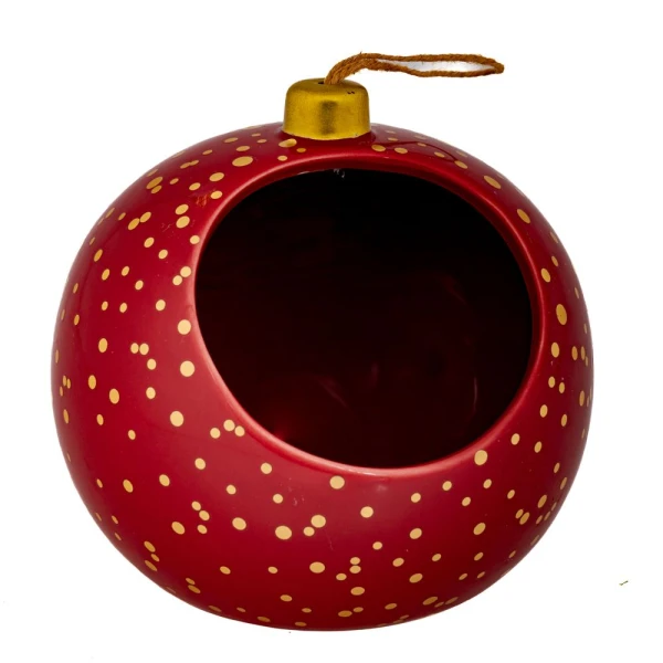RED CERAMIC POT IN BALL SHAPE 13,5X12,5 CM
