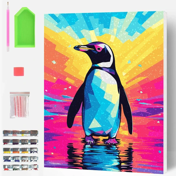 SPLAT PLANET DIAMOND PAINTING KIT ON FRAMED CANVAS 40X30 cm PENGUIN
