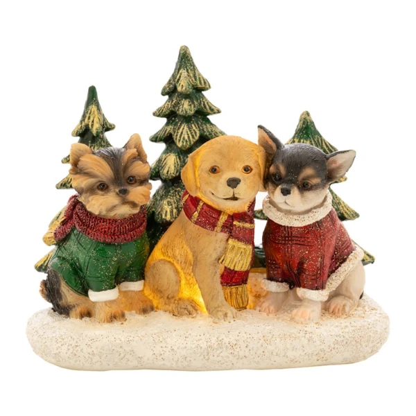 XMAS RESIN DOGS 15.5X9.5X13 CM