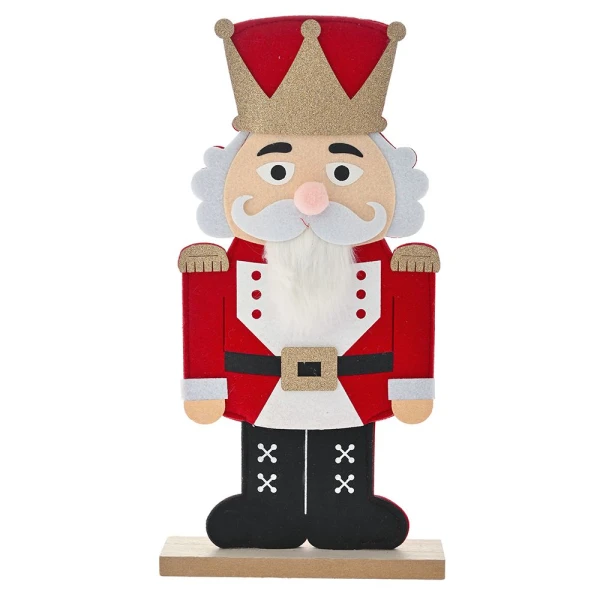 XMAS RED FELT NUTCRACKER ON WOODEN BASE 21X5X4CM